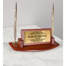 BK Gift Kişiye Özel AC72-C Gold Çift Kalemli Ceviz Ahşap Masa Isimliği