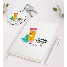 BK Gift Kişiye Özel En Iyi Öğretmen Beyaz Defter Kalem ve Anahtarlık Hediye Seti-10