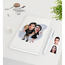 BK Gift Kişiye Özel Sevgililer Karikatürlü Beyaz Defter Kalem Seti-18