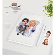 BK Gift Kişiye Özel Sevgililer Günü Temalı Evleniyoruz Karikatürlü Beyaz Defter Kalem Seti-6