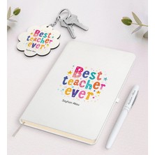 BK Gift Kişiye Özel En Iyi Öğretmen Beyaz Defter Kalem ve Anahtarlık Hediye Seti-12