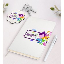 BK Gift Kişiye Özel En Iyi Öğretmen Beyaz Defter Kalem ve Anahtarlık Hediye Seti-2