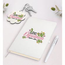 BK Gift Kişiye Özel Bugün Günlerden Öğretmen Beyaz Defter Kalem ve Anahtarlık Hediye Seti-1