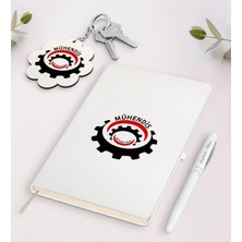 BK Gift Kişiye Özel Mühendis Beyaz Defter Kalem ve Anahtarlık Hediye Seti-3