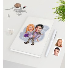 BK Gift Kişiye Özel Sevgililer Karikatürlü Beyaz Defter Kalem Seti-56