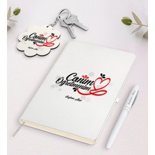 BK Gift Kişiye Özel Canım Öğretmenim Beyaz Defter Kalem ve Anahtarlık Hediye Seti-1