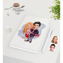 BK Gift Kişiye Özel Sevgililer Karikatürlü Beyaz Defter Kalem Seti-2