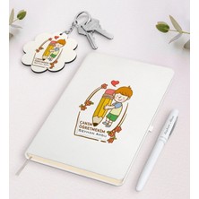 BK Gift Kişiye Özel Canım Öğretmenim Beyaz Defter Kalem ve Anahtarlık Hediye Seti-4