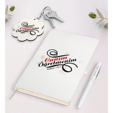 BK Gift Kişiye Özel Canım Öğretmenim Beyaz Defter Kalem ve Anahtarlık Hediye Seti-2