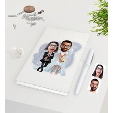 BK Gift Kişiye Özel Sevgililer Karikatürlü Beyaz Defter Kalem Seti-16
