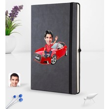 BK Gift Kişiye Özel Plakalı Erkek Audi A3 Karikatürlü Siyah Termo Deri Defter 16X24CM Model 1
