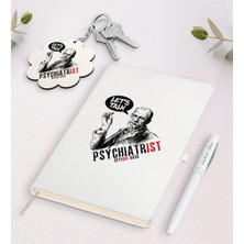 BK Gift Kişiye Özel Psikiyatrist Beyaz Defter Kalem ve Anahtarlık Hediye Seti-5