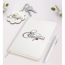 BK Gift Kişiye Özel Resepsiyonist Beyaz Defter Kalem ve Anahtarlık Hediye Seti-1