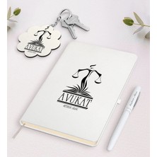 BK Gift Kişiye Özel Avukat Beyaz Defter Kalem ve Anahtarlık Hediye Seti-5