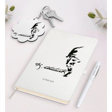 BK Gift Kişiye Özel Atatürk Temalı Beyaz Defter Kalem ve Anahtarlık Hediye Seti-21
