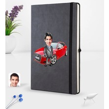 BK Gift Kişiye Özel Plakalı Erkek Audi A3 Karikatürlü Siyah Termo Deri Defter 16X24CM Model 2