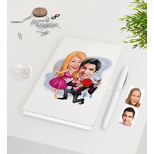 BK Gift Kişiye Özel Sevgililer Karikatürlü Beyaz Defter Kalem Seti-9