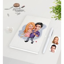 BK Gift Kişiye Özel Sevgililer Karikatürlü Beyaz Defter Kalem Seti-3