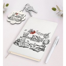 BK Gift Kişiye Özel En Iyi Öğretmen Beyaz Defter Kalem ve Anahtarlık Hediye Seti-8