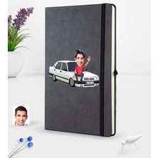 BK Gift Kişiye Özel Plakalı Erkek Tofaş Doğan Slx Karikatürlü Siyah Termo Deri Defter 16X24CM Model 1