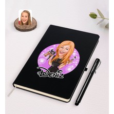 BK Gift Kişiye Özel Kadın Güzellik Uzmanı Karikatürlü Siyah Defter ve Kalem Hediye Seti-1