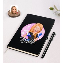 BK Gift Kişiye Özel Kadın Güzellik Uzmanı Karikatürlü Siyah Defter ve Kalem Hediye Seti-2