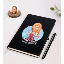 BK Gift Kişiye Özel Kadın Aşçı Karikatürlü Siyah Defter ve Kalem Hediye Seti-1