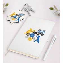 BK Gift Kişiye Özel Üretim Mühendisi Beyaz Defter Kalem ve Anahtarlık Hediye Seti-2
