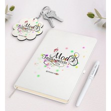 BK Gift Kişiye Özel Moda Tasarımcısı Beyaz Defter Kalem ve Anahtarlık Hediye Seti-2