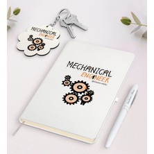 BK Gift Kişiye Özel Makine Mühendisi Beyaz Defter Kalem ve Anahtarlık Hediye Seti