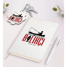 BK Gift Kişiye Özel Balıkçı Beyaz Defter Kalem ve Anahtarlık Hediye Seti