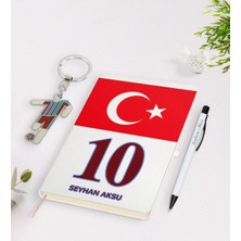 BK Gift Kişiye Özel Bordo-Mavi Tasarımlı Isimli Defter Kalem ve Formalı Metal Anahtarlık Model 2