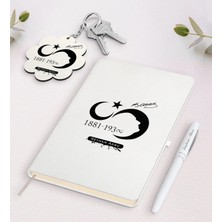 BK Gift Kişiye Özel Atatürk Temalı Beyaz Defter Kalem ve Anahtarlık Hediye Seti-5