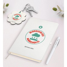 BK Gift Kişiye Özel Hidrojeoloji Beyaz Defter Kalem ve Anahtarlık Hediye Seti