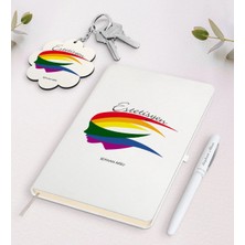 BK Gift Kişiye Özel Estetisyen Beyaz Defter Kalem ve Anahtarlık Hediye Seti-2