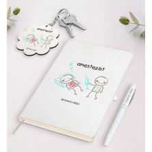 BK Gift Kişiye Özel Anestezist Beyaz Defter Kalem ve Anahtarlık Hediye Seti
