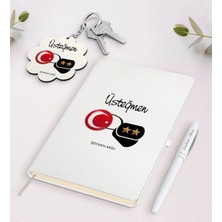 BK Gift Kişiye Özel Üsteğmen Beyaz Defter Kalem ve Anahtarlık Hediye Seti