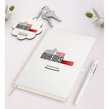 BK Gift Kişiye Özel Tekstil Mühendisi Beyaz Defter Kalem ve Anahtarlık Hediye Seti-3