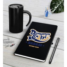 BK Gift Kişiye Özel Dünyanın En Iyi Babası Siyah Defter Kalem Termos Mug Seti-2