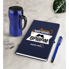 BK Gift Kişiye Özel Benim Kahraman Babam Lacivert Defter Kalem Termos Mug Seti
