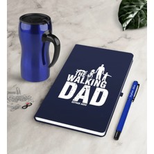 BK Gift Kişiye Özel The Walking Dad Lacivert Defter Kalem Termos Mug Seti