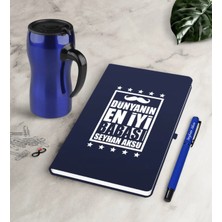 BK Gift Kişiye Özel Dünyanın En Iyi Babası Lacivert Defter Kalem Termos Mug Seti-5