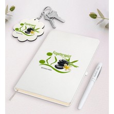 BK Gift Kişiye Özel Fizyoterapist Beyaz Defter Kalem ve Anahtarlık Hediye Seti