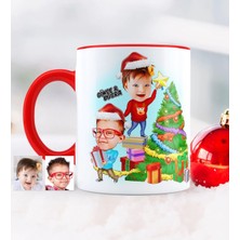 BK Gift Kişiye Özel Yılbaşı Temalı Kardeşler Karikatürlü Kırmızı Kupa Bardak - 1