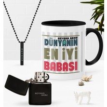 BK Gift Kişiye Özel Dünyanın En Iyi Babası Siyah Kupa Benzinli Çakmak Kolye Seti-1