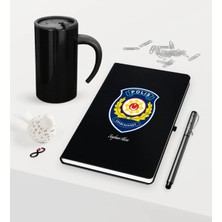 BK Gift Kişiye Özel Polis Çevik Kuvvet Temalı Siyah Defter Kalem Termos Mug Seti