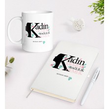 BK Gift Kişiye Özel Kadınlar Günü Bağlılık Tasarımlı Beyaz Defter Kalem ve Kupa Seti-6