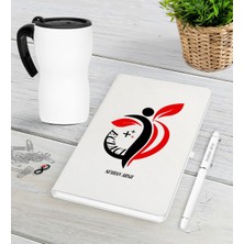 BK Gift Kişiye Özel Eczacı Beyaz Defter Kalem Termos Mug Seti-4