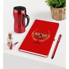 BK Gift Kişiye Özel Avukat Temalı Kırmızı Defter Kalem ve Termos Mug Seti  - 1