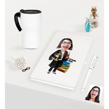 BK Gift Kişiye Özel Bayan Avukat Karikatürlü Beyaz Defter Kalem ve Termos Mug Seti  - 2